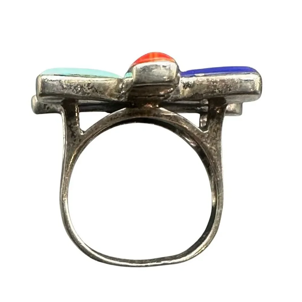 Signed SX Thailand 925 Sterling Silver Multicolor Gemstone Flower ring